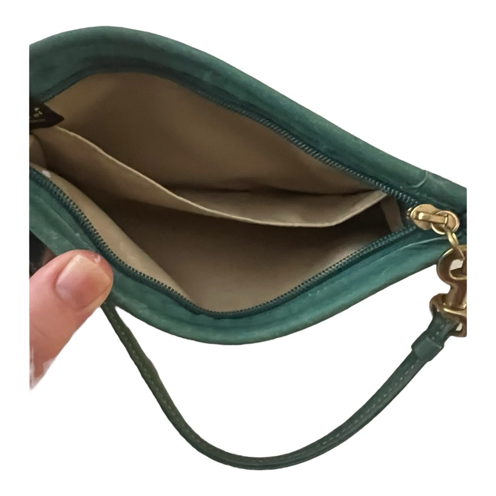 COACH Hampton Natural Straw Medium Wristlet Clutch Teal Flower Appliqué Patch - Picture 10 of 10